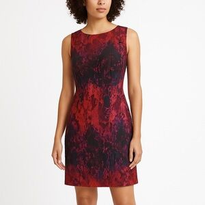 Mario Serrani Italy Red Black Abstract Print Sleeveless Sheath Dress Size 12